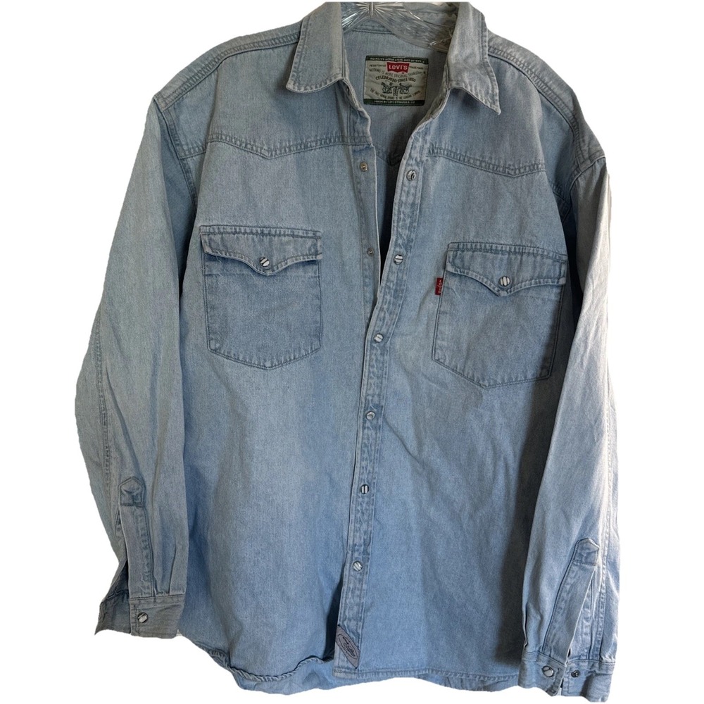VTG  90s Levi's Denim‎ Shirt Large Western Workwear Button Up Red Tab Sz Large